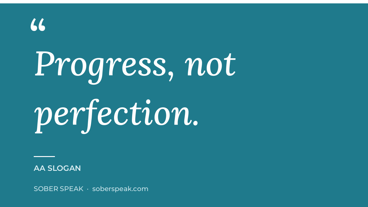 AA slogan graphic reading progress, not perfection